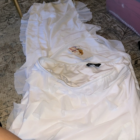 Formal Cocktail Dress Strapless Tube Asymmetrical Ruffle Maxi Bodycon - Picture 8 of 8